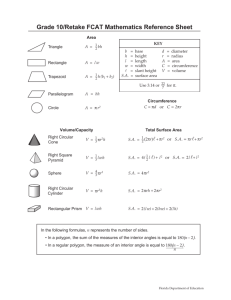 Grade 10/Retake FCAT 2.0 Mathematics Reference Sheet