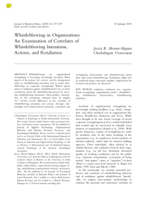 Whistleblowing in Organizations: An Examination of Correlates of