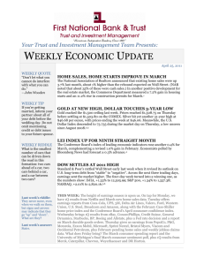 Weekly Economic Update - First National Bank & Trust