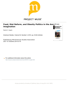 Food, Diet Reform, and Obesity Politics in the American Imagination