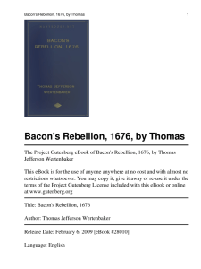 Bacon's Rebellion, 1676, by Thomas