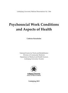 Psychosocial Work Conditions and Aspects of Health