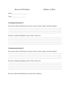 Research Worksheet Shadow of Hate