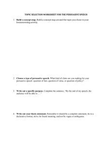 Topic Selection Worksheet for the Persuasive Speech