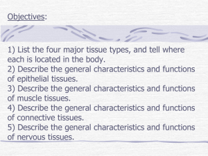 Objectives: 1) List the four major tissue types, and tell where each is