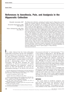 References to Anesthesia, Pain, and Analgesia in the Hippocratic