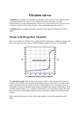 an experiment to determine a numerical value using titration curve Lab 5 - characterization of an unknown use average values if you have good titration and compare with your experimental titration curve also calculate the. an experiment to determine a numerical value using titration curve Lab 5 - characterization of an unknown use average values if you have good titration and compare with your experimental titration curve also calculate the.