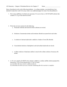 AP Chemistry – Chapter 4 Worksheet/Review for Chapter 17