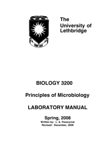 BIOLOGY 3200 Principles of Microbiology LABORATORY MANUAL