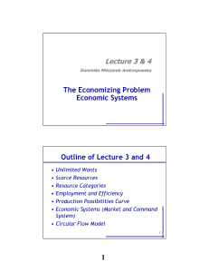 1 The Economizing Problem Economic Systems Lecture 3 & 4