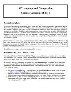 AP Language and Composition Summer Assignment 2014