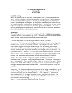 Lab Report on Photosynthesis Biology 212 Winter 2004 Scientific