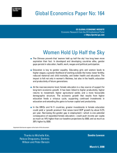 Global Economics Paper No: 164 Women Hold Up Half the Sky