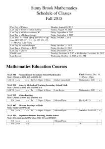 Stony Brook Mathematics Schedule of Classes Fall 2015