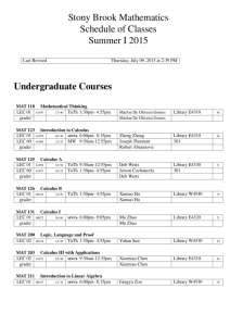 Stony Brook Mathematics Schedule of Classes Summer I 2015