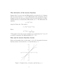 The derivative of the inverse function Sine and its inverse function