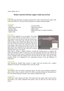Redox reaction between copper oxide and carbon