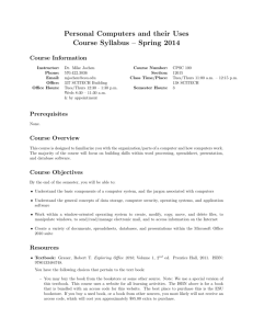 Personal Computers and their Uses Course Syllabus – Spring 2014