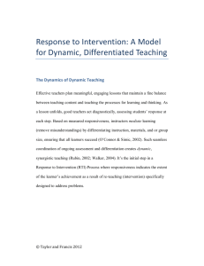 Response to Intervention: A Model for Dynamic
