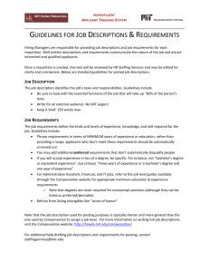 GUIDELINES FOR JOB DESCRIPTIONS &REQUIREMENTS