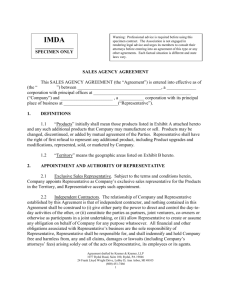 SALES AGENCY AGREEMENT This SALES AGENCY