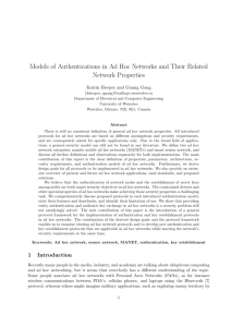 Models of Authentications in Ad Hoc Networks and Their Related