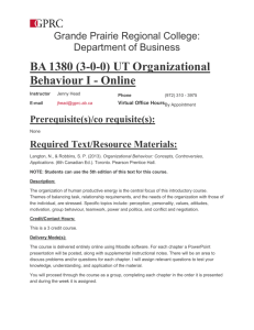 BA 1380 (3-0-0) UT Organizational Behaviour I
