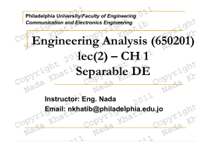 Engineering Analysis (650201) lec(2) – CH 1 Separable DE