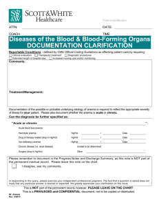 Diseases of the Blood & Blood-Forming Organs DOCUMENTATION