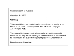 Commonwealth of Australia Copyright Act 1968 Warning This