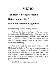 Honors Biology Summer Assignment 2015