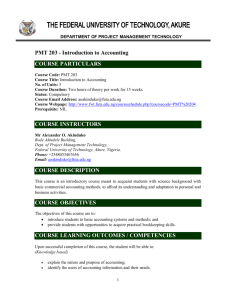 PMT 203 - Introduction to Accounting COURSE PARTICULARS