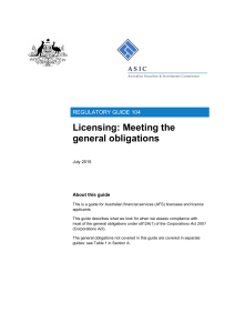 Regulatory Guide RG 104 Licensing: Meeting the general obligations