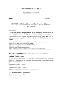 Econometrics II LADE 75 Final Exam 01/06/2010