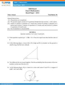 CBSE Board Class X Mathematics Board Paper – 2015