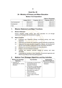 Grant No. 20 24 - Ministry of Primary and Mass Education 1. Mission