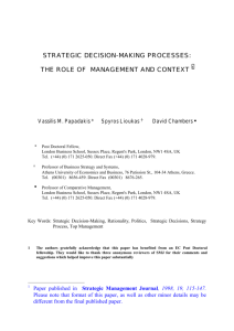 Strategic Decision Making Process: The Role of Management and