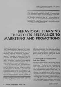 behavioral learning theory: its relevance to marketing and promotions