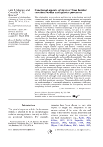 2002 Shapiro L, and Simons C. Functional aspects of strepsirrhine
