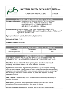 MATERIAL SAFETY DATA SHEET CALCIUM HYDROXIDE MSDS
