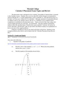 Review Exercises for Calculus I Placement Exam