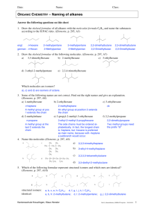ORGANIC CHEMISTRY – Naming of alkanes