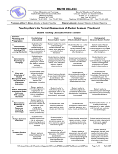 TOURO COLLEGE Teaching Rubric for Formal Observations of