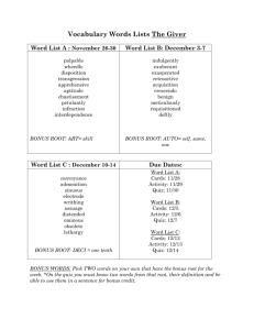 Vocabulary Words Lists The Giver