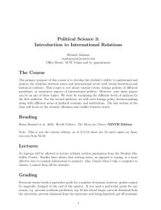 Political Science 3: Introduction to International Relations The