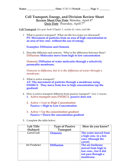 Cell Transport/Process Study Guide Name Multiple choice: