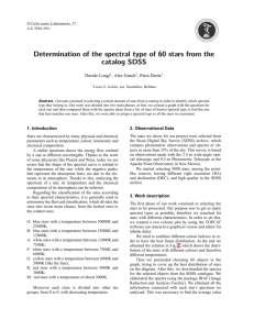 Determination of the spectral type of 60 stars from the catalog SDSS