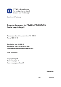 Examination paper for PSY2014/PSYPRO4314 Social psychology II