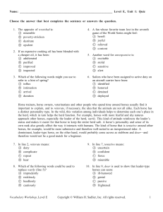 Name: Level E, Unit 1: Quiz Vocabulary Workshop - Sadlier