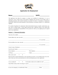 Emp: Employment Application - Mill Creek Lumber and Supply